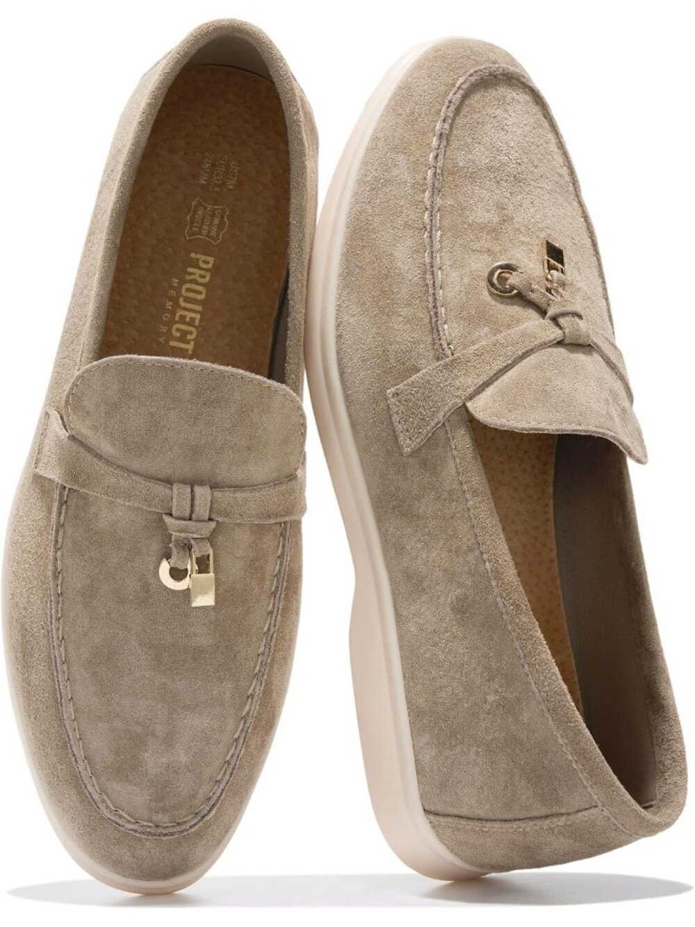 Women's Dark Taupe Suede 100% Genuine Leather Slip On Casual Flat Loafers Shoes